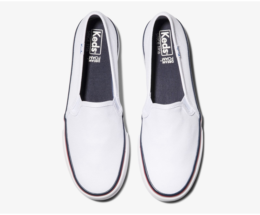 Slip On Γυναικεια - Keds Washable Double Decker Varsity - Λευκα - OMQJY7603